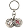 Porte-cles ouvrant de saint Jacques forme coquille Ø 3 cm avec 2 resines saint Jacques et saint Christophe.