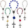 Dizainier sur chaine grains Ø 5 mm et rose, croix métal avec Christ. Disponible en différentes couleurs.