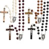 Chapelet grains en bois, Ø 7 mm, double chaine couleur argentee, longueur au cœur 27 cm, croix avec Christ.