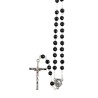 Rosaire 20 dizaines grains plastique, Ø 7 mm, chaine couleur argentee, longueur au cœur 114 cm, croix avec Christ.