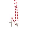 Rosaire 20 dizaines grains plastique, Ø 7 mm, chaine couleur argentee, longueur au cœur 114 cm, croix avec Christ.