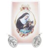 Medaille metal couleur argentee forme ovale H. 2,2 cm dans pochette avec image. Plusieurs saints