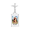 Lumignon blanc a piles H. 13,5 cm avec croix, plusieurs saints