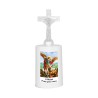Lumignon blanc a piles H. 13,5 cm avec croix, plusieurs saints