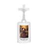 Lumignon blanc a piles H. 13,5 cm avec croix, plusieurs saints