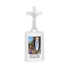 Lumignon blanc a piles H. 13,5 cm avec croix, plusieurs saints