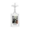 Lumignon blanc a piles H. 13,5 cm avec croix, plusieurs saints