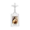 Lumignon blanc a piles H. 13,5 cm avec croix, plusieurs saints