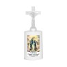 Lumignon blanc a piles H. 13,5 cm avec croix, plusieurs saints