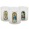 Veilleuse blanche avec autocollant "vitrail" de saint 20/24, H. 6,5 cm, Ø 5 cm ( VO 5)