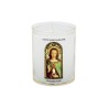 Veilleuse blanche avec autocollant "vitrail" de saint 20/24, H. 6,5 cm, Ø 5 cm ( VO 5)