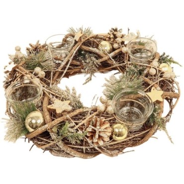 Couronne de l avent couleur dorée avec photophores pour bougies, Ø 34 cm