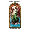 Autocollant Transparent vitrail de saint avec priere H. 10.5 x 6.5 cm pour bougie de neuvaine.