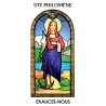 Autocollant Transparent vitrail de saint avec priere H. 10.5 x 6.5 cm pour bougie de neuvaine.