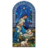 Autocollant Transparent vitrail de saint avec priere H. 10.5 x 6.5 cm pour bougie de neuvaine.
