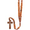 Chapelet sur corde grains en bois Ø 9 mm, longueur au cœur 28 cm, croix avec Christ imprime. Existe de differentes couleurs.