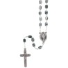 Chapelet grains ovales en bois, Ø 8 mm, chaine couleur argentee, longueur au cœur 36 cm, croix avec Christ.