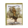 Croix de cou en bois d olivier de Jerusalem avec Christ evide H. 2,5 cm avec cordon 70 cm sur carte presentoir.