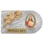 Plaque auto rectangle en aluminium strie, dimensions 2,4 x 4 cm, ornee d une rose. Differents Saints