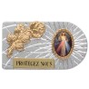Plaque auto rectangle en aluminium strie, dimensions 2,4 x 4 cm, ornee d une rose. Differents Saints