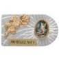Plaque auto rectangle en aluminium strie, dimensions 2,4 x 4 cm, ornee d une rose. Differents Saints