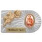 Plaque auto rectangle en aluminium strie, dimensions 2,4 x 4 cm, ornee d une rose. Differents Saints