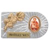 Plaque auto rectangle en aluminium strie, dimensions 2,4 x 4 cm, ornee d une rose. Differents Saints