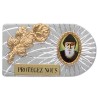Plaque auto rectangle en aluminium strie, dimensions 2,4 x 4 cm, ornee d une rose. Differents Saints