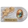 Plaque auto rectangle en aluminium strie, dimensions 2,4 x 4 cm, ornee d une rose. Differents Saints
