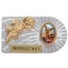 Plaque auto rectangle en aluminium strie, dimensions 2,4 x 4 cm, ornee d une rose. Differents Saints