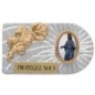 Plaque auto rectangle en aluminium strie, dimensions 2,4 x 4 cm, ornee d une rose. Differents Saints