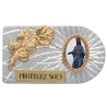 Plaque auto rectangle en aluminium strie, dimensions 2,4 x 4 cm, ornee d une rose. Differents Saints