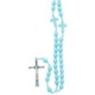 Chapelet sur corde grains en pierre synthetique Ø 8 mm, longueur au cœur 24 cm, croix avec Christ. Livre en boite.