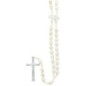 Chapelet sur corde grains en pierre synthetique Ø 8 mm, longueur au cœur 24 cm, croix avec Christ. Livre en boite.