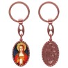 Porte-clés en aluminium de couleur cuivrée, hauteur 3,8 cm, avec résine. Disponible avec plusieurs saints au choix.