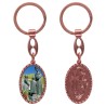 Porte-clés en aluminium de couleur cuivrée, hauteur 3,8 cm, avec résine. Disponible avec plusieurs saints au choix.