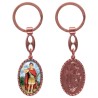 Porte-clés en aluminium de couleur cuivrée, hauteur 3,8 cm, avec résine. Disponible avec plusieurs saints au choix.