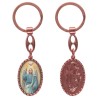 Porte-clés en aluminium de couleur cuivrée, hauteur 3,8 cm, avec résine. Disponible avec plusieurs saints au choix.