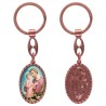Porte-clés en aluminium de couleur cuivrée, hauteur 3,8 cm, avec résine. Disponible avec plusieurs saints au choix.