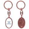 Porte-clés en aluminium de couleur cuivrée, hauteur 3,8 cm, avec résine. Disponible avec plusieurs saints au choix.