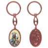 Porte-clés en aluminium de couleur cuivrée, hauteur 3,8 cm, avec résine. Disponible avec plusieurs saints au choix.