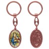 Porte-clés en aluminium de couleur cuivrée, hauteur 3,8 cm, avec résine. Disponible avec plusieurs saints au choix.