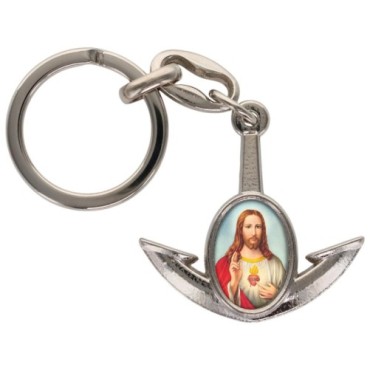 Porte-cles en metal en forme d ancre H. 4 cm avec une resine. Differents Saints