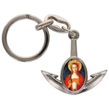 Porte-cles en metal en forme d ancre H. 4 cm avec une resine. Differents Saints