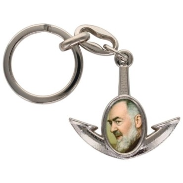 Porte-cles en metal en forme d ancre H. 4 cm avec une resine. Differents Saints