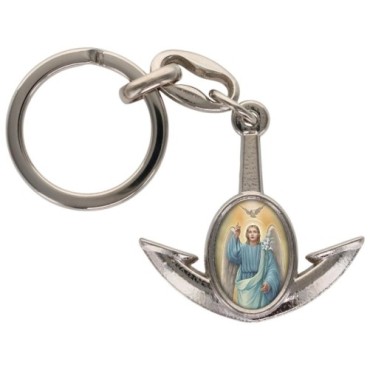 Porte-cles en metal en forme d ancre H. 4 cm avec une resine. Differents Saints