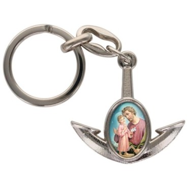 Porte-cles en metal en forme d ancre H. 4 cm avec une resine. Differents Saints