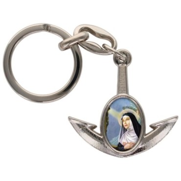 Porte-cles en metal en forme d ancre H. 4 cm avec une resine. Differents Saints