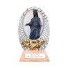 Petit chevalet alu strié sur socle bois à poser H. 5,5 cm avec résine, plusieurs saints.