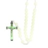 Chapelet sur corde avec fermoir, grains fluorescents 7 mm, croix en métal avec Christ, 29 cm au cœur.